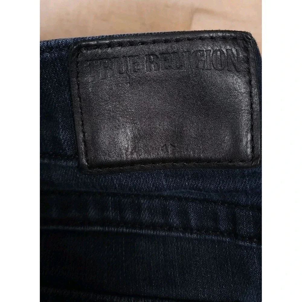 True Religion Geno W Flaps Relaxed Slim Jeans Mens 36x34 Dark Wash Stretch Denim